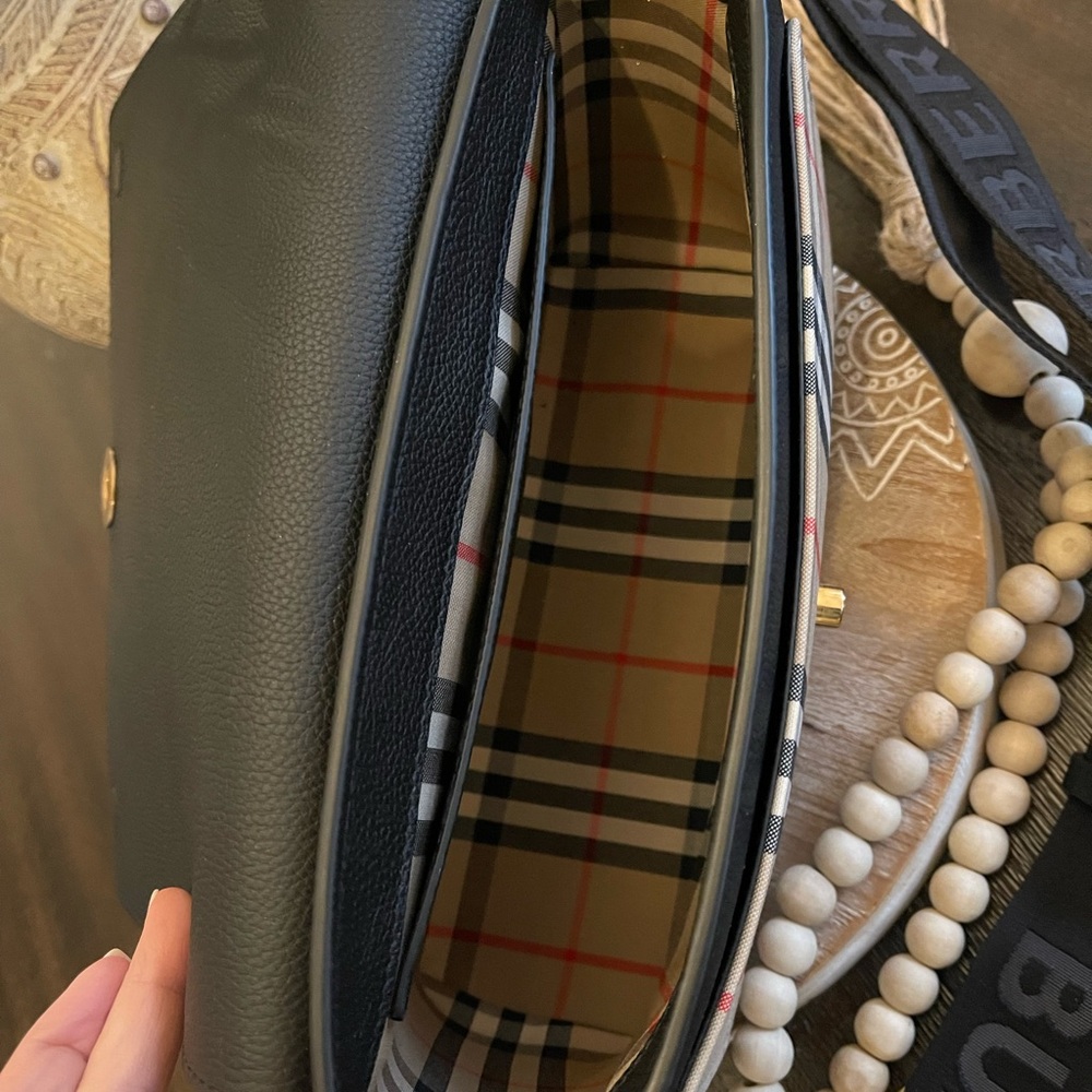 Burberry Archive Black Calf Leather & Check Note Adjustable Crossbody - Picture 13 of 16